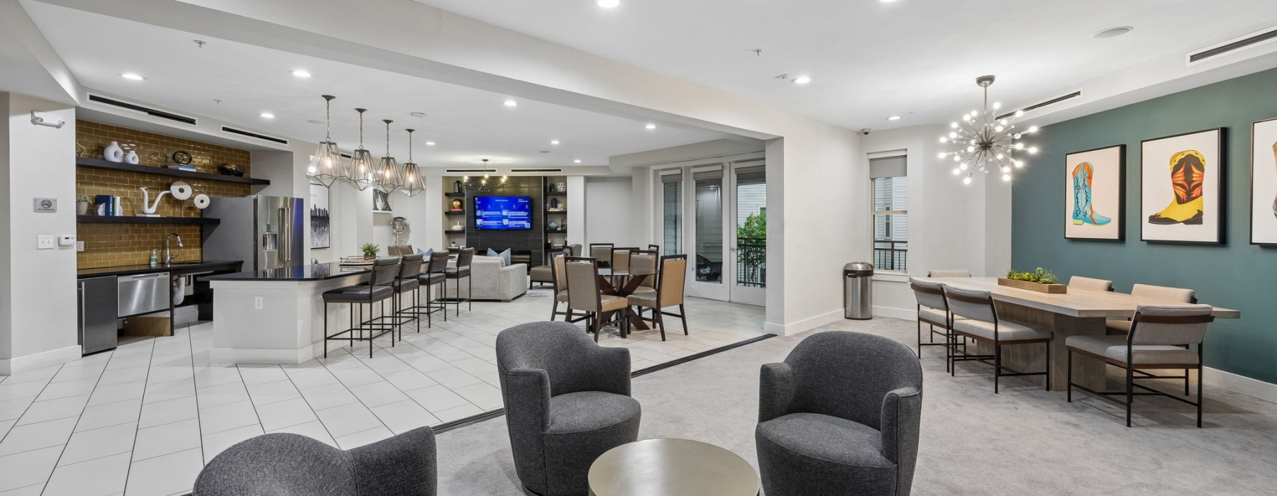 Clubhouse with Kitchen and multiple seating areas 