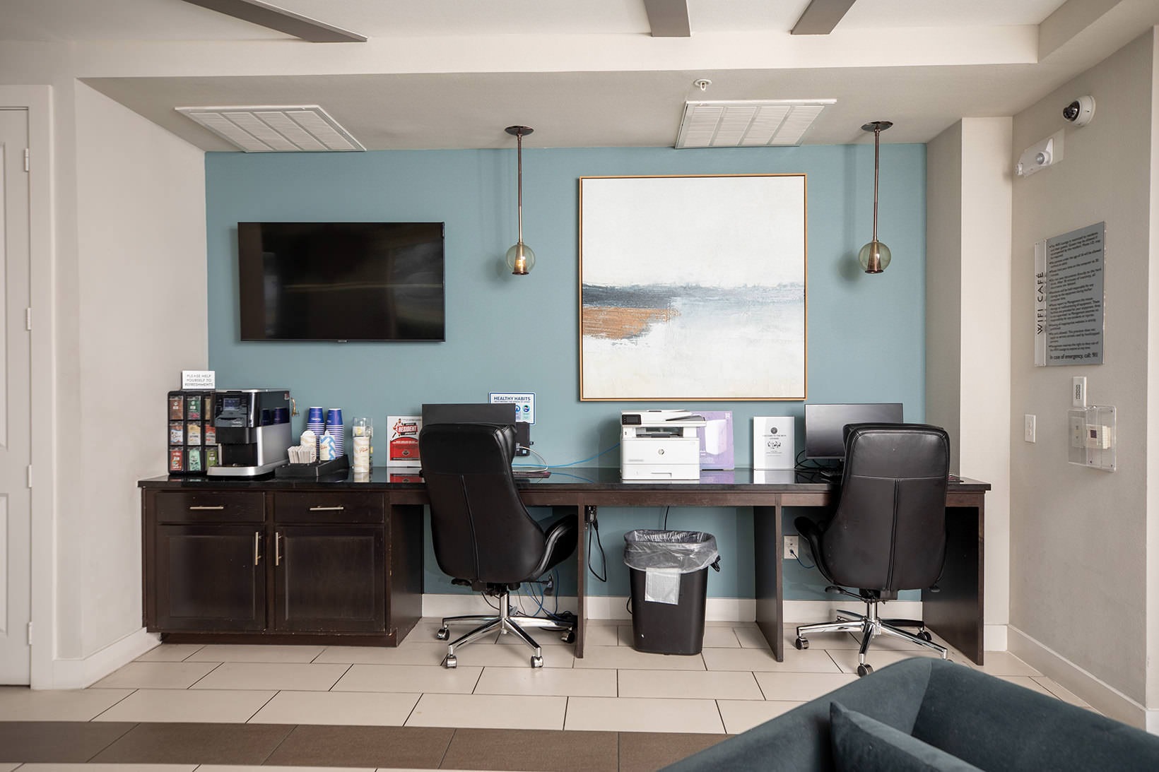 Business Center coffee counter and business center