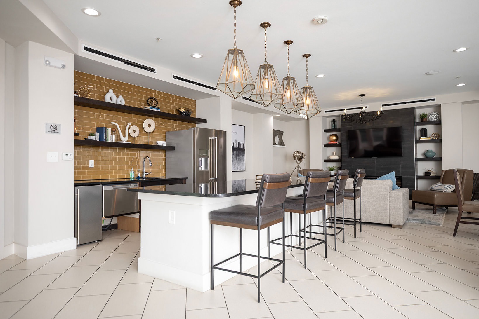 Clubhouse Kitchen island seating in clubhouse kitchen