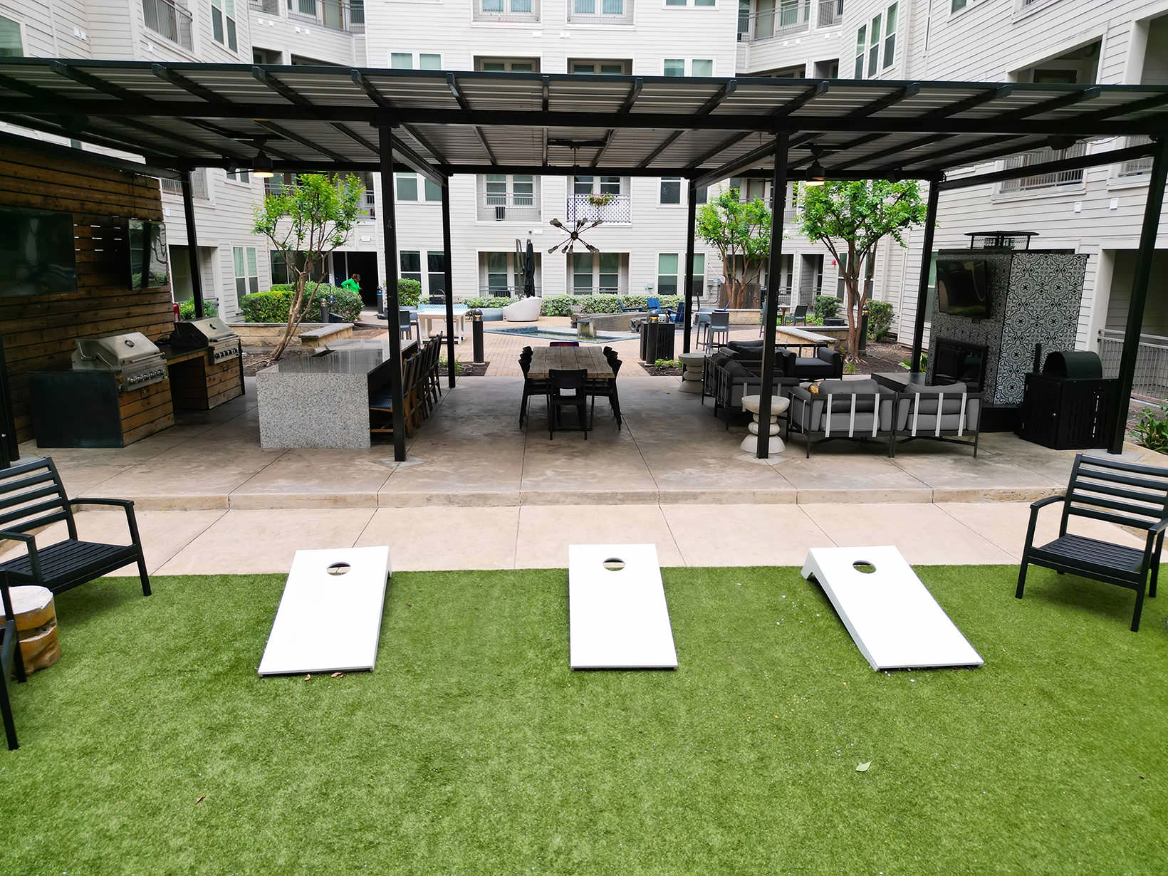 Game Lawn game lawn next to covered patio